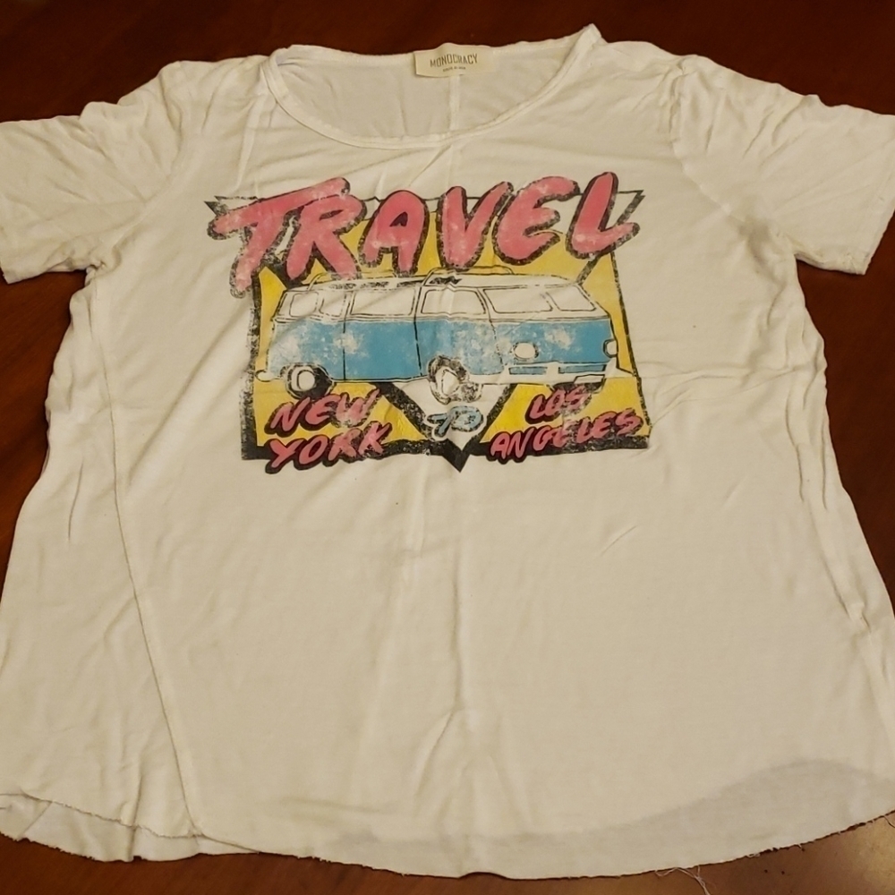 Monocracy Retro Travel Tee M Raw Hems Made in USA